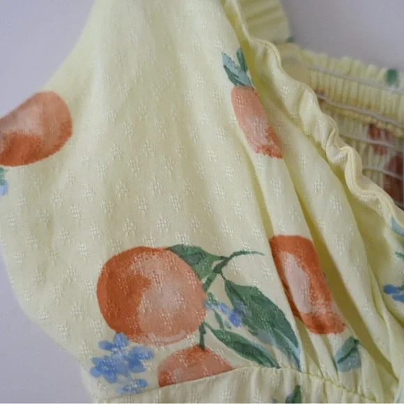 Butter Yellow Romper Size XS Sadie & Sage Orange Blossom Fruit Cottagecore NWOT - Picture 6 of 16